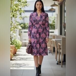 Boden Purple Mix Floral Print Viscose Grandad Collar Shift Dress Size 4R